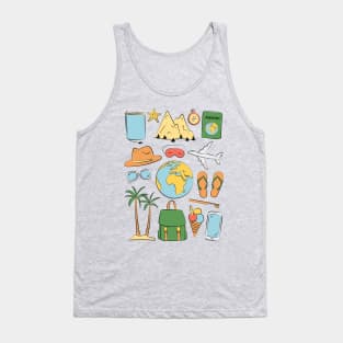 Retro wanderlust traveling art. Cheerful vintage traveler illustration. Tank Top